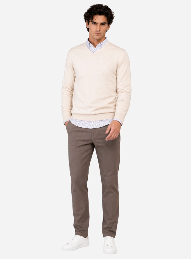 SWEATER CUELLO V REGULAR FIT CREMA ARROW - 4