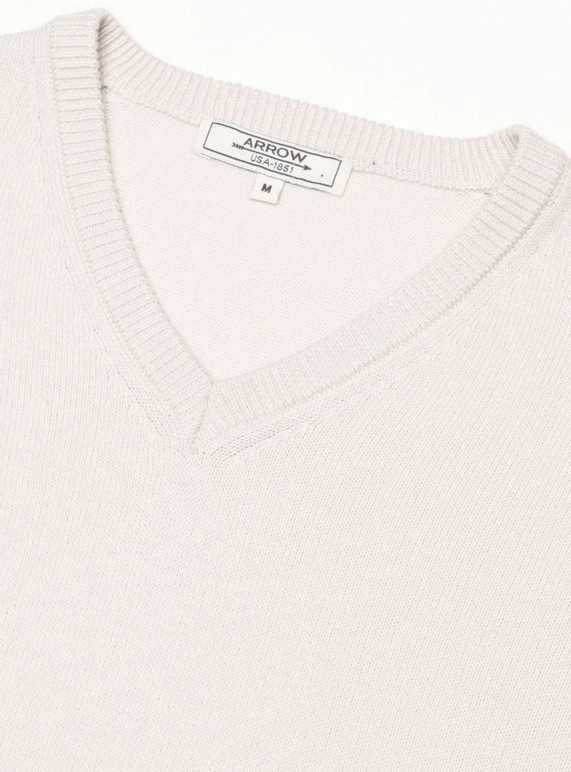 SWEATER CUELLO V REGULAR FIT CREMA ARROW - 5