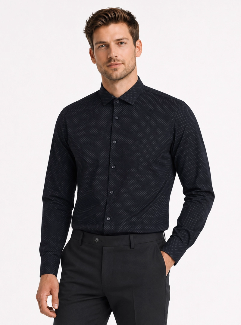 CAMISA FORMAL PUNTOS SLIM FIT AZUL MARINO ARROW - 1
