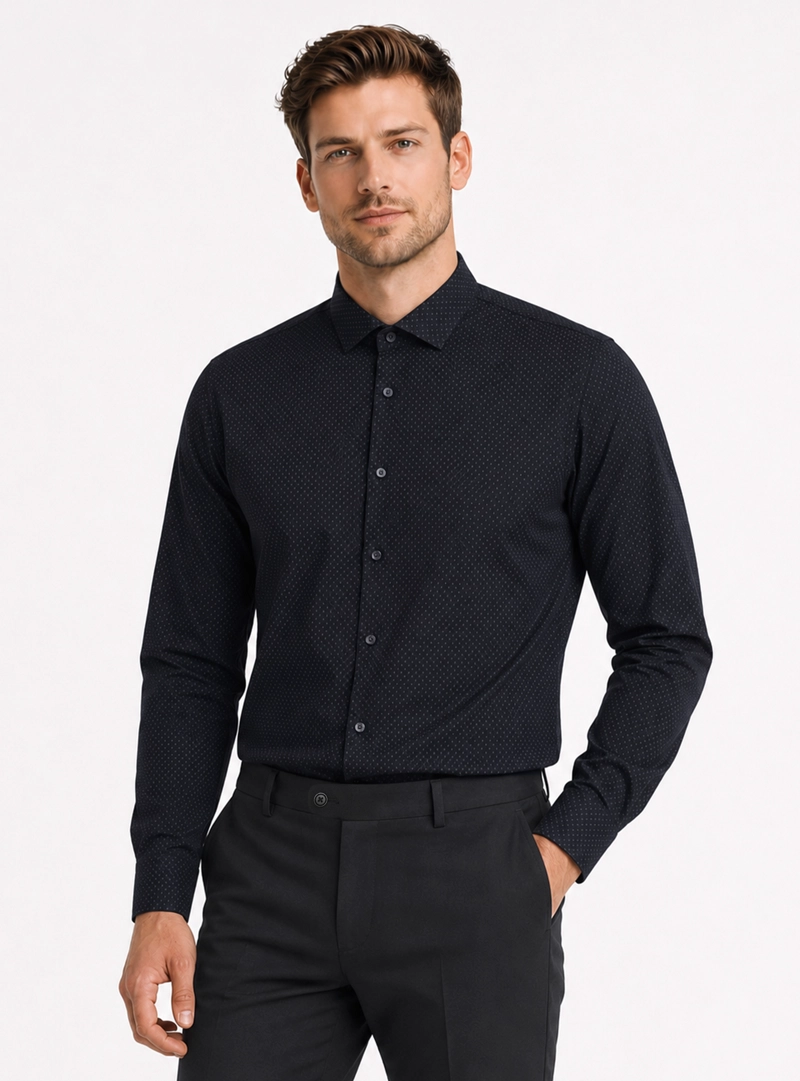 CAMISA FORMAL PUNTOS SLIM FIT AZUL MARINO ARROW - 1