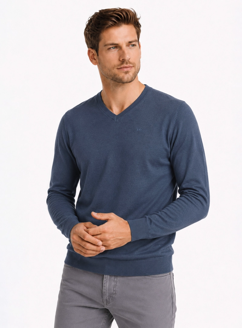 SWEATER CUELLO V REGULAR FIT DENIM ARROW - 1
