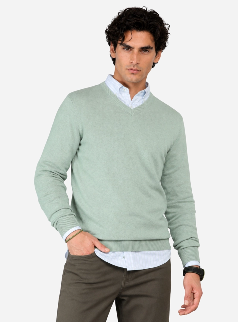 SWEATER CUELLO V REGULAR FIT VERDE CLARO ARROW - 1