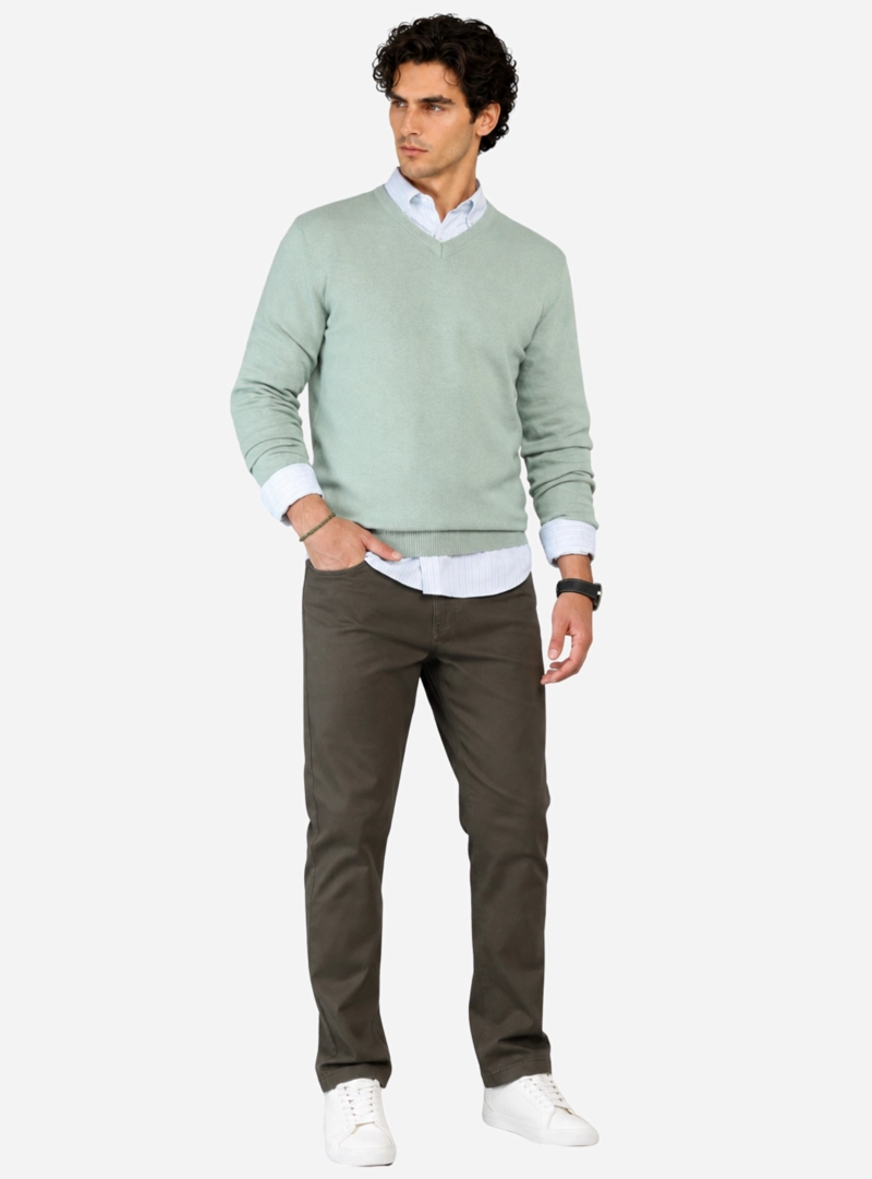 SWEATER CUELLO V REGULAR FIT VERDE CLARO ARROW - 4