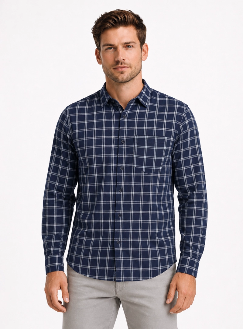 CAMISA A CUADROS REGULAR FIT AZUL ARROW - 1
