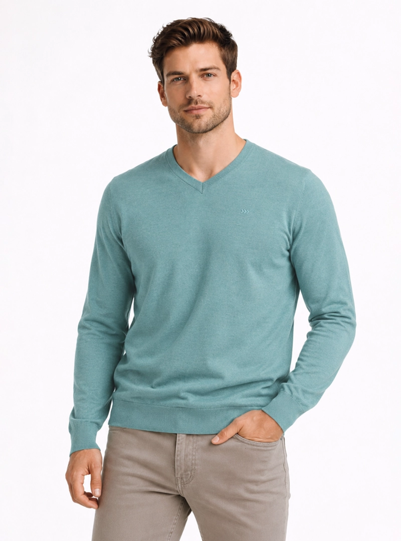 SWEATER CUELLO V REGULAR FIT VERDE CLARO ARROW - 1