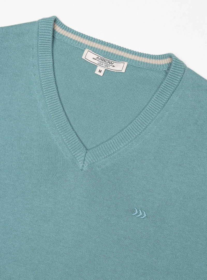 SWEATER CUELLO V REGULAR FIT VERDE CLARO ARROW - 5