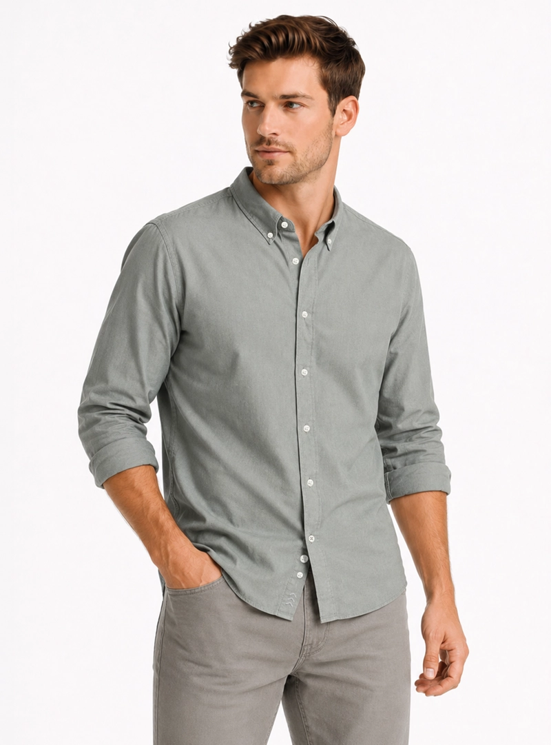 CAMISA LINO ALGODON REGULAR FIT VERDE ARROW - 1
