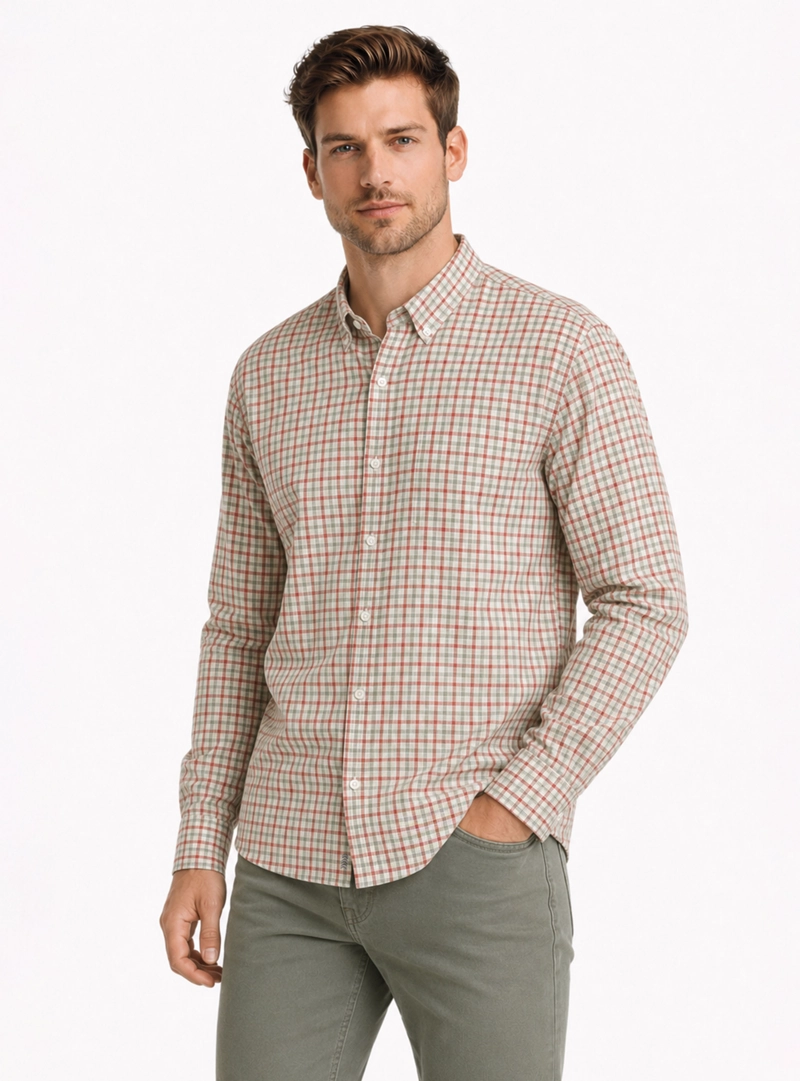 CAMISA A CUADROS REGULAR FIT ROJO ARROW - 1