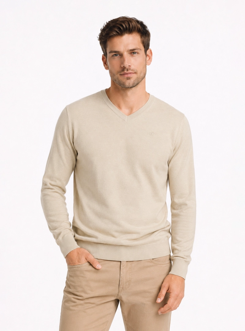 SWEATER CUELLO V REGULAR FIT BEIGE ARROW - 1