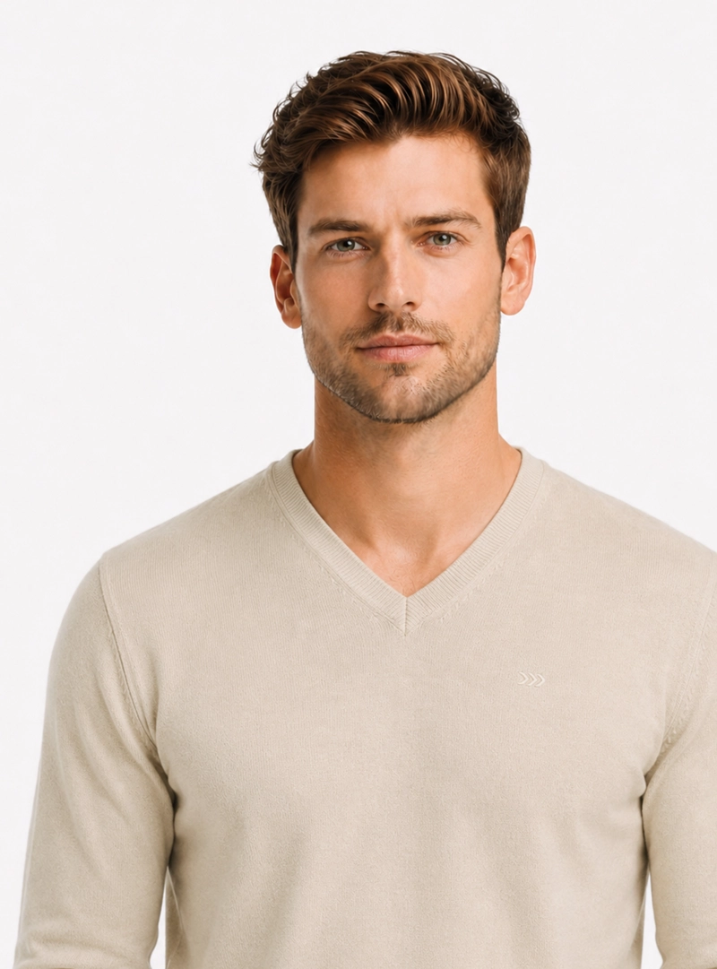 SWEATER CUELLO V REGULAR FIT BEIGE ARROW - 3