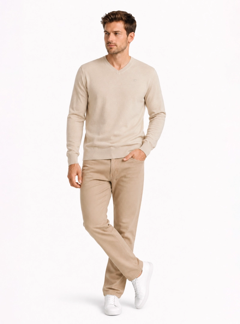 SWEATER CUELLO V REGULAR FIT BEIGE ARROW - 4