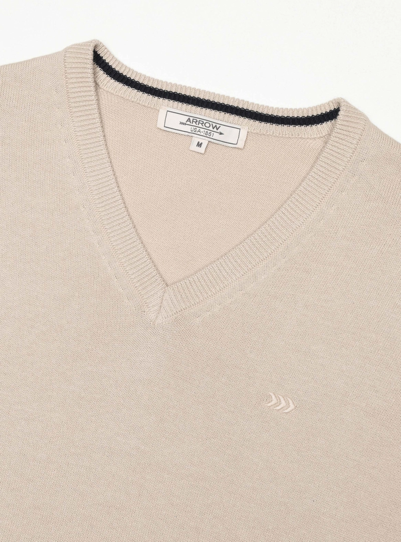 SWEATER CUELLO V REGULAR FIT BEIGE ARROW - 5
