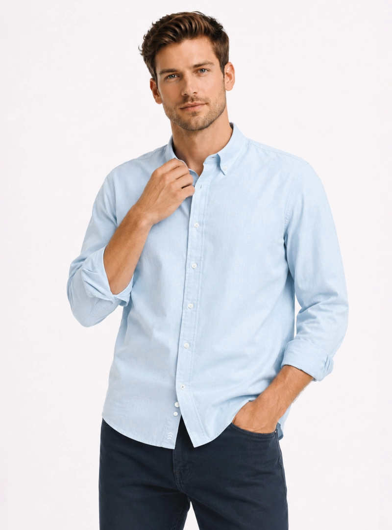 CAMISA LINO ALGODON REGULAR FIT CELESTE ARROW - 1