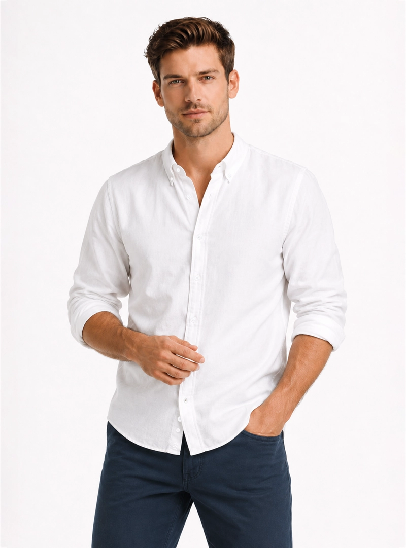 CAMISA LINO ALGODON REGULAR FIT BLANCO ARROW - 1