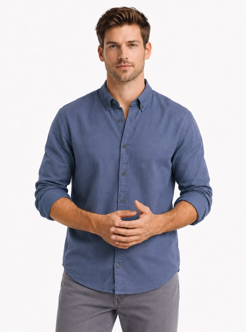 CAMISA LINO ALGODON REGULAR FIT AZUL ARROW - 1