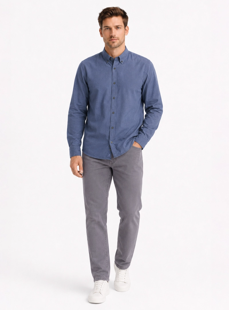 CAMISA LINO ALGODON REGULAR FIT AZUL ARROW - 4