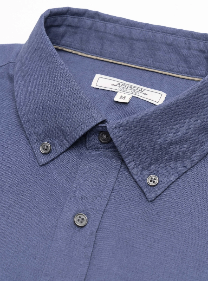 CAMISA LINO ALGODON REGULAR FIT AZUL ARROW - 5