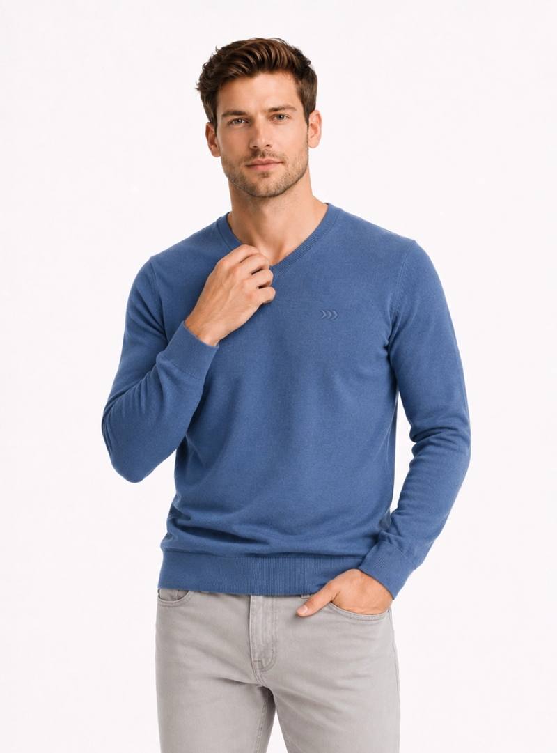 SWEATER CUELLO V REGULAR FIT AZUL ARROW - 1