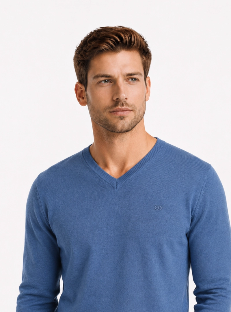 SWEATER CUELLO V REGULAR FIT AZUL ARROW - 3