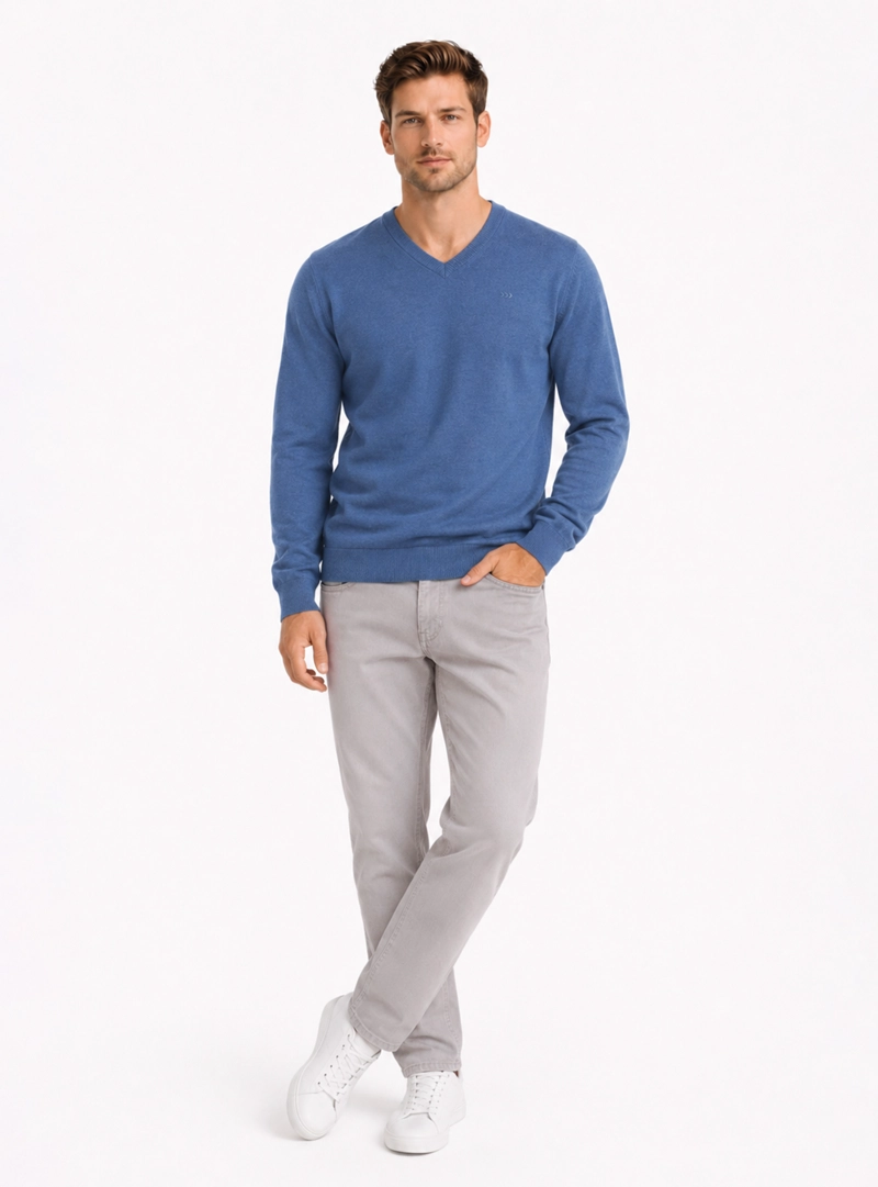 SWEATER CUELLO V REGULAR FIT AZUL ARROW - 4