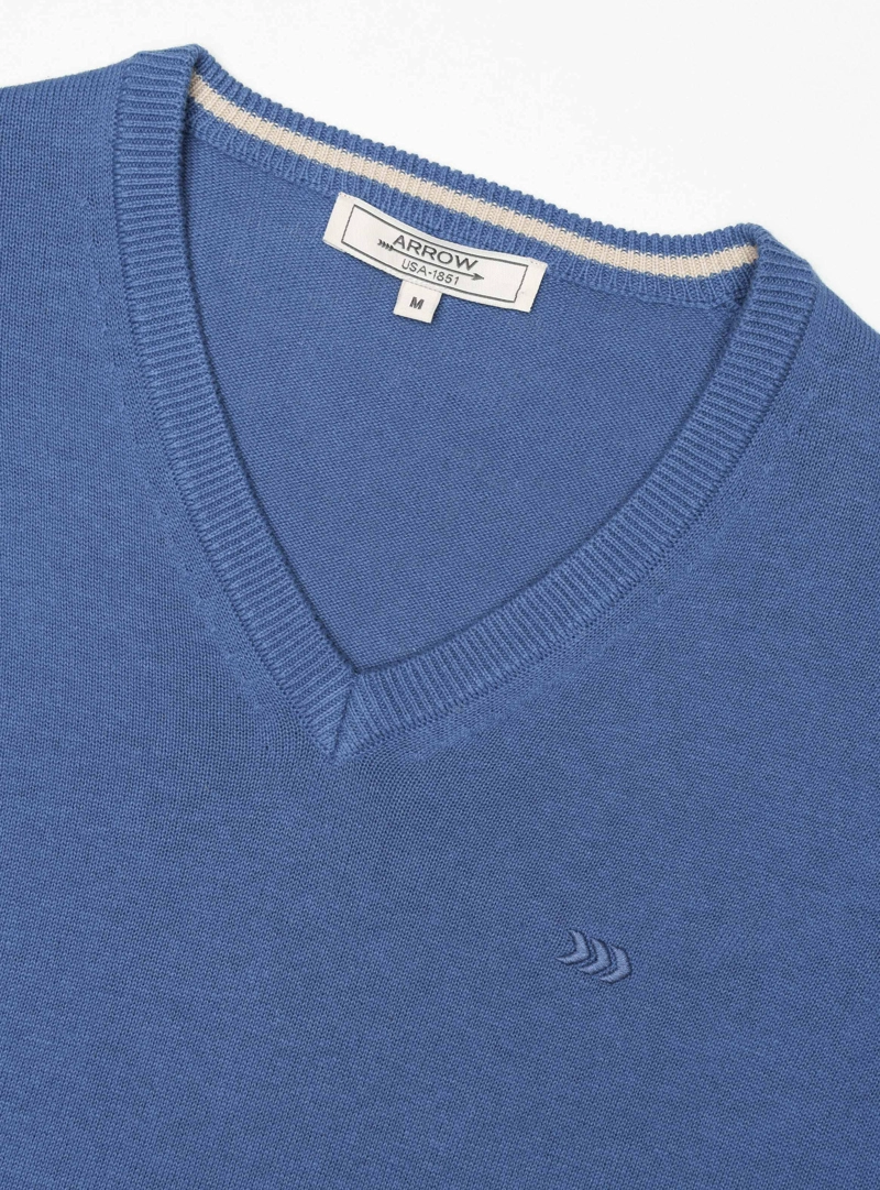 SWEATER CUELLO V REGULAR FIT AZUL ARROW - 5