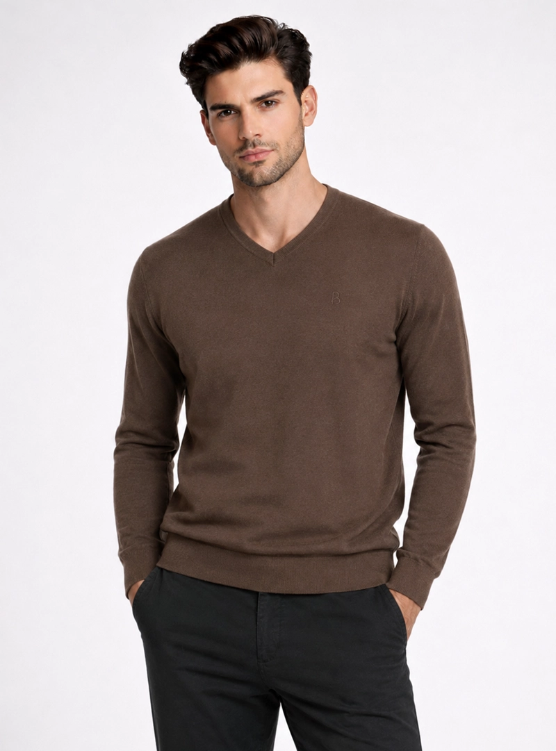 SWEATER CUELLO V REGULAR FIT CAFE  PIERO BUTTI - 1