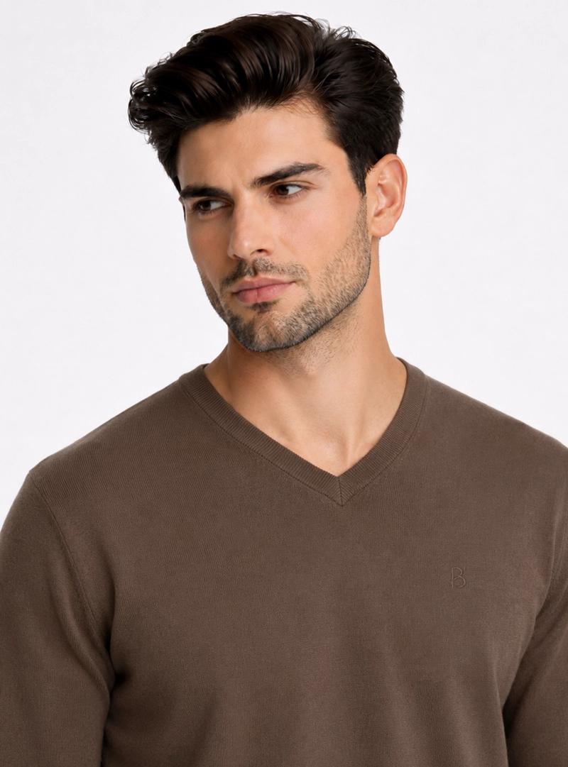 SWEATER CUELLO V REGULAR FIT CAFE  PIERO BUTTI - 3