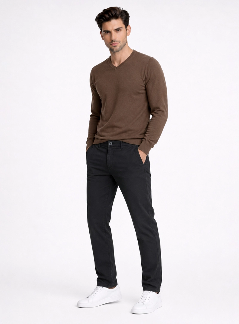SWEATER CUELLO V REGULAR FIT CAFE  PIERO BUTTI - 4