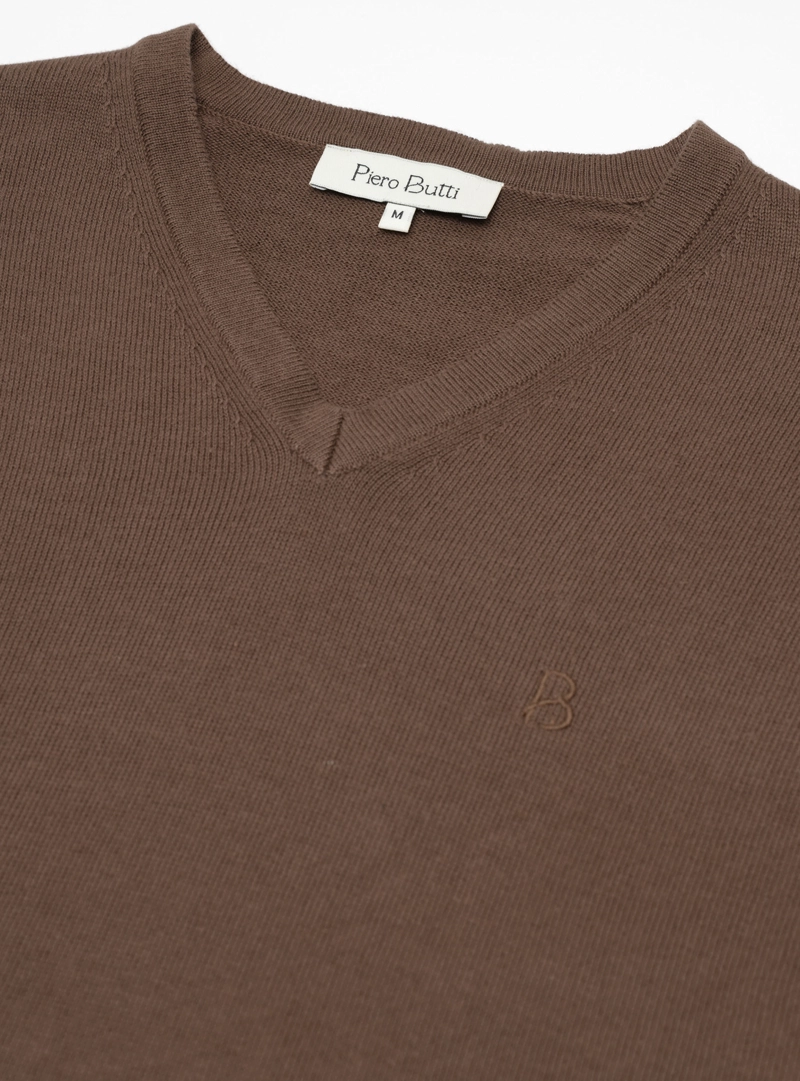 SWEATER CUELLO V REGULAR FIT CAFE  PIERO BUTTI - 5