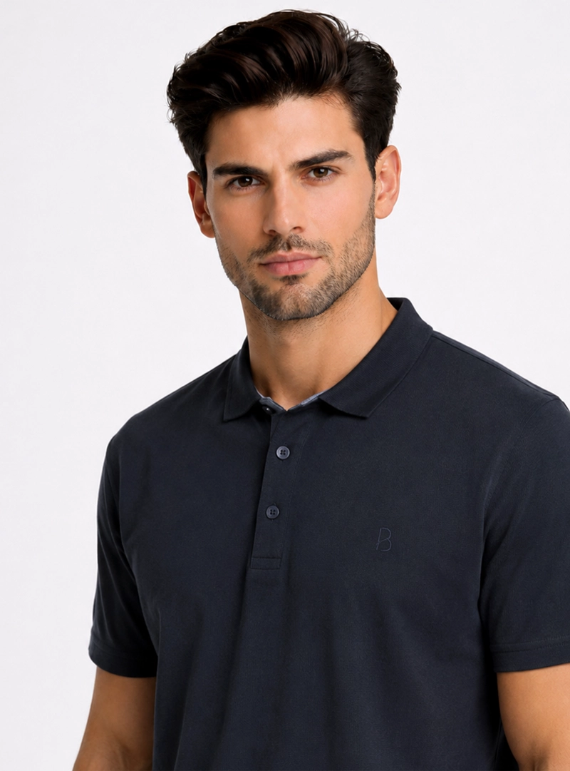 POLERA PIQUE REGULAR FIT AZUL MARINO PIERO BUTTI - 3