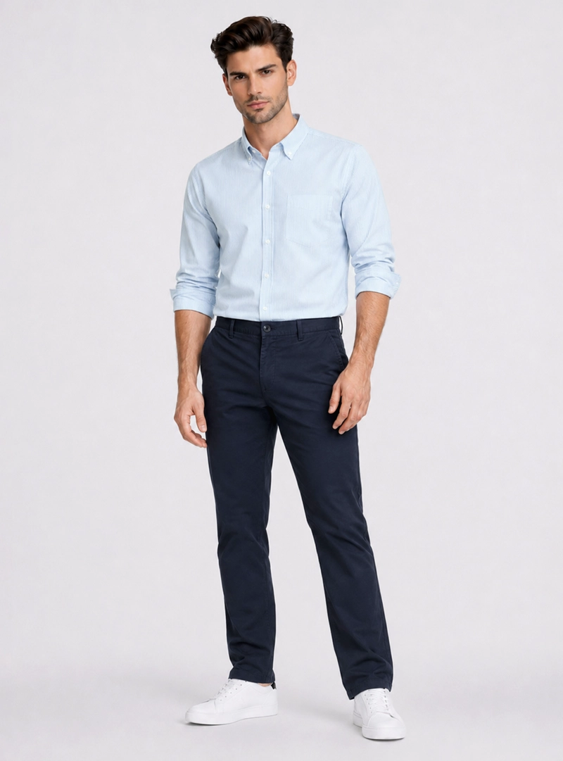 PANTALON LISO SPANDEX REGULAR FIT AZUL MARINO PIERO BUTTI - 4