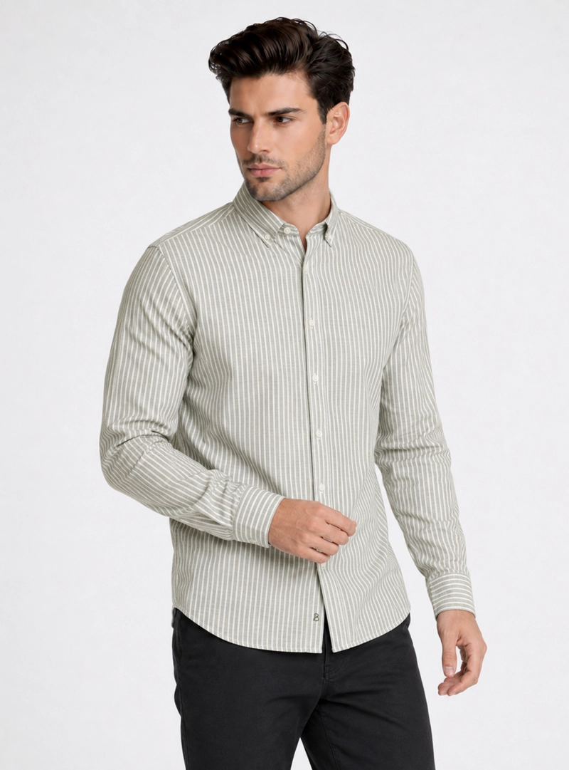 CAMISA A RAYAS REGULAR FIT OLIVA PIERO BUTTI - 1