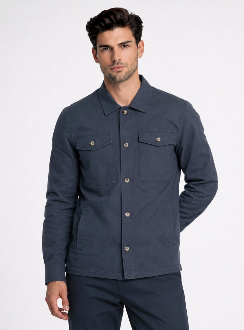 SOBRECAMISA LINO-ALGODON REGULAR FIT AZUL MARINO PIERO BUTTI - 1