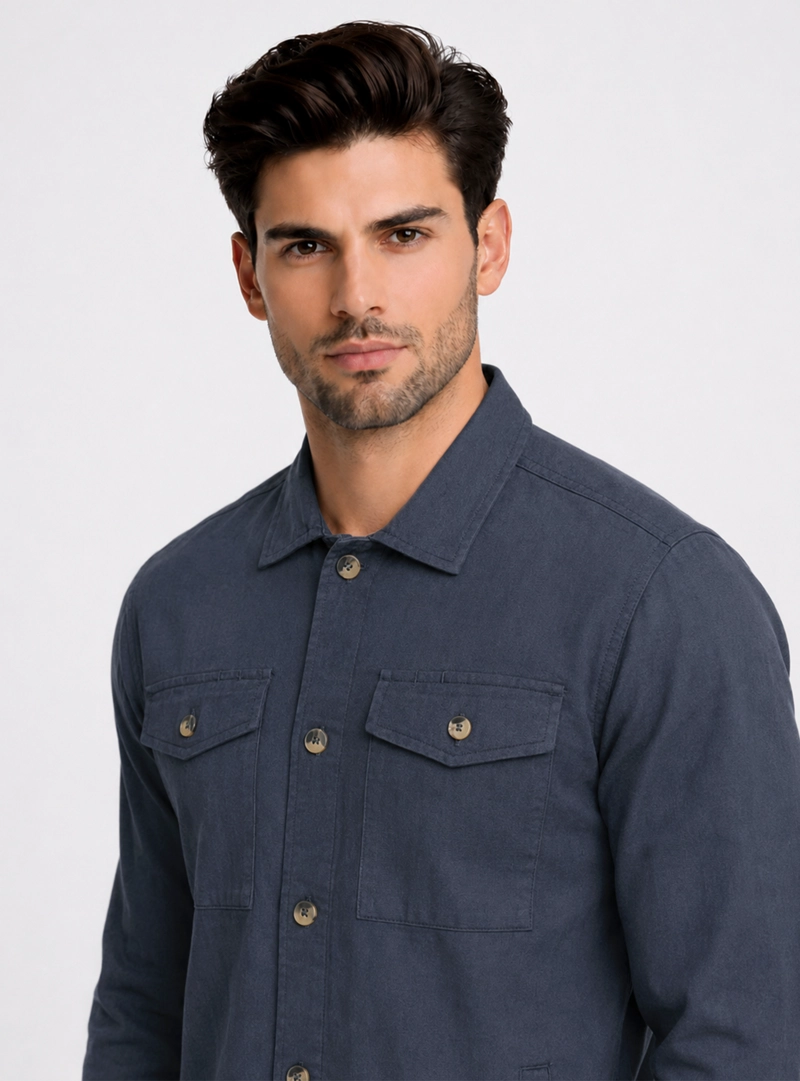 SOBRECAMISA LINO-ALGODON REGULAR FIT AZUL MARINO PIERO BUTTI - 3