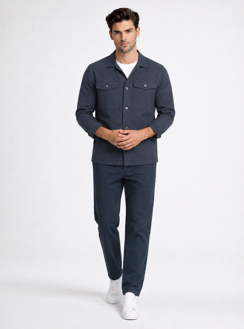 SOBRECAMISA LINO-ALGODON REGULAR FIT AZUL MARINO PIERO BUTTI - 4