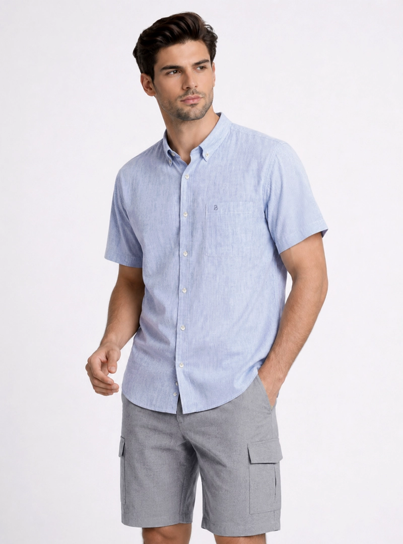 CAMISA LINO-ALGODON REGULAR FIT AZUL PIERO BUTTI - 1