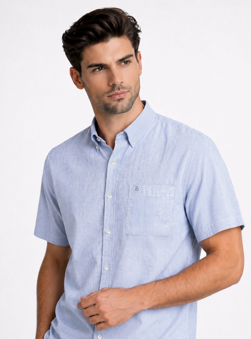 CAMISA LINO-ALGODON REGULAR FIT AZUL PIERO BUTTI - 3