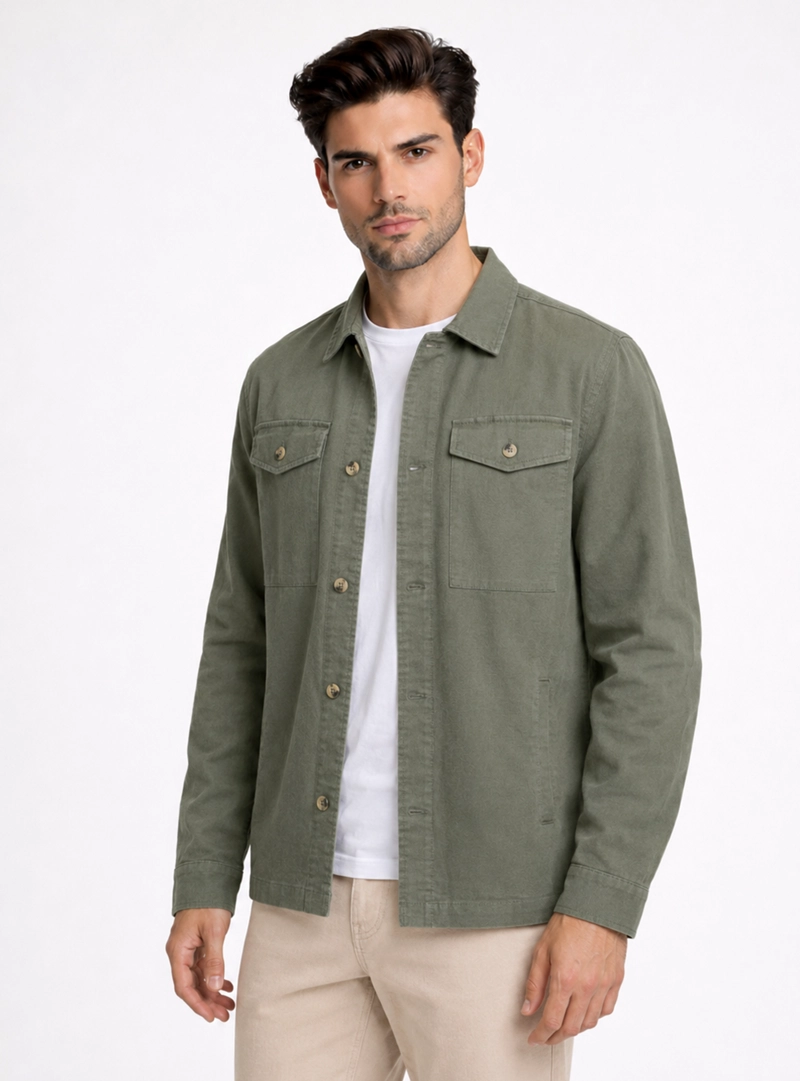 SOBRECAMISA LINO-ALGODON REGULAR FIT VERDE PIERO BUTTI - 1