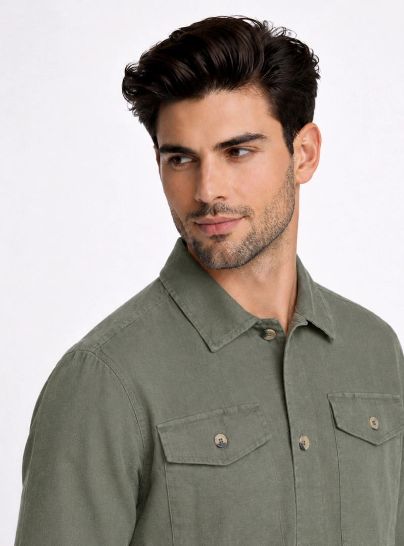 SOBRECAMISA LINO-ALGODON REGULAR FIT VERDE PIERO BUTTI - 3
