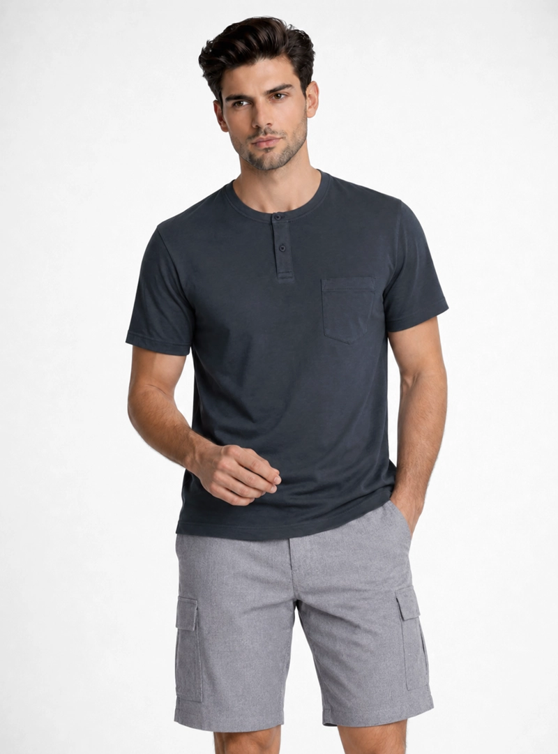 POLERA LISA STONE WASH REGULAR FIT AZUL MARINO PIERO BUTTI - 1