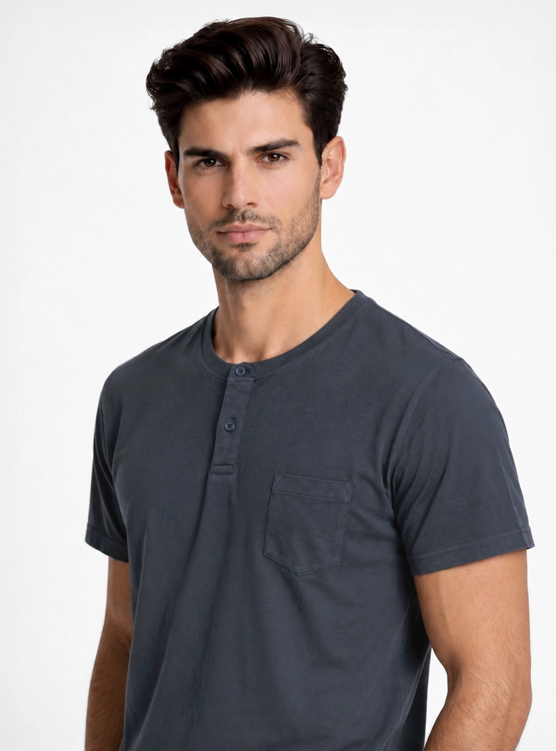 POLERA LISA STONE WASH REGULAR FIT AZUL MARINO PIERO BUTTI - 3