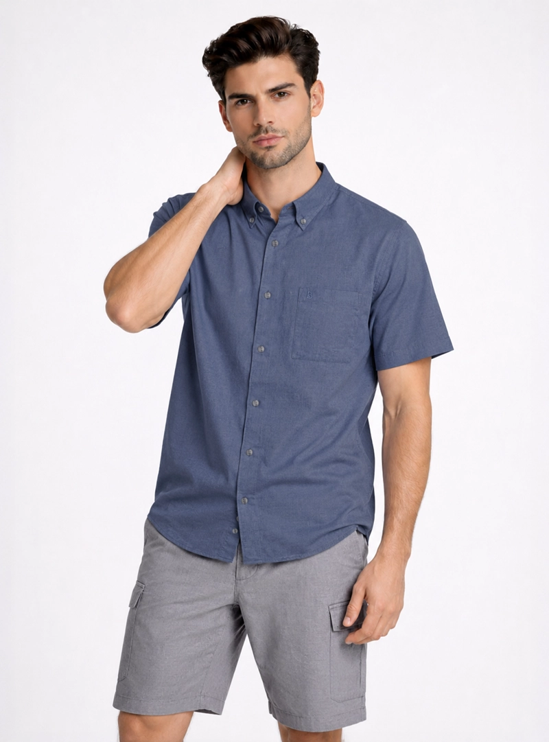 CAMISA LINO-ALGODON REGULAR FIT AZUL PIERO BUTTI - 1