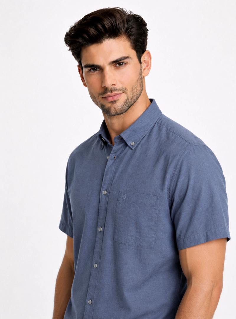 CAMISA LINO-ALGODON REGULAR FIT AZUL PIERO BUTTI - 3