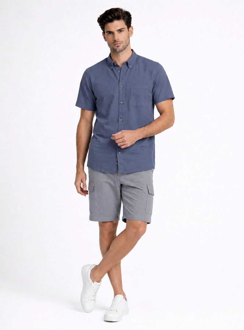 CAMISA LINO-ALGODON REGULAR FIT AZUL PIERO BUTTI - 4