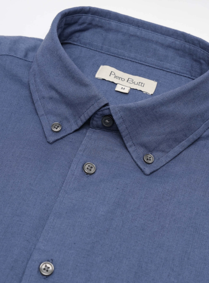 CAMISA LINO-ALGODON REGULAR FIT AZUL PIERO BUTTI - 5