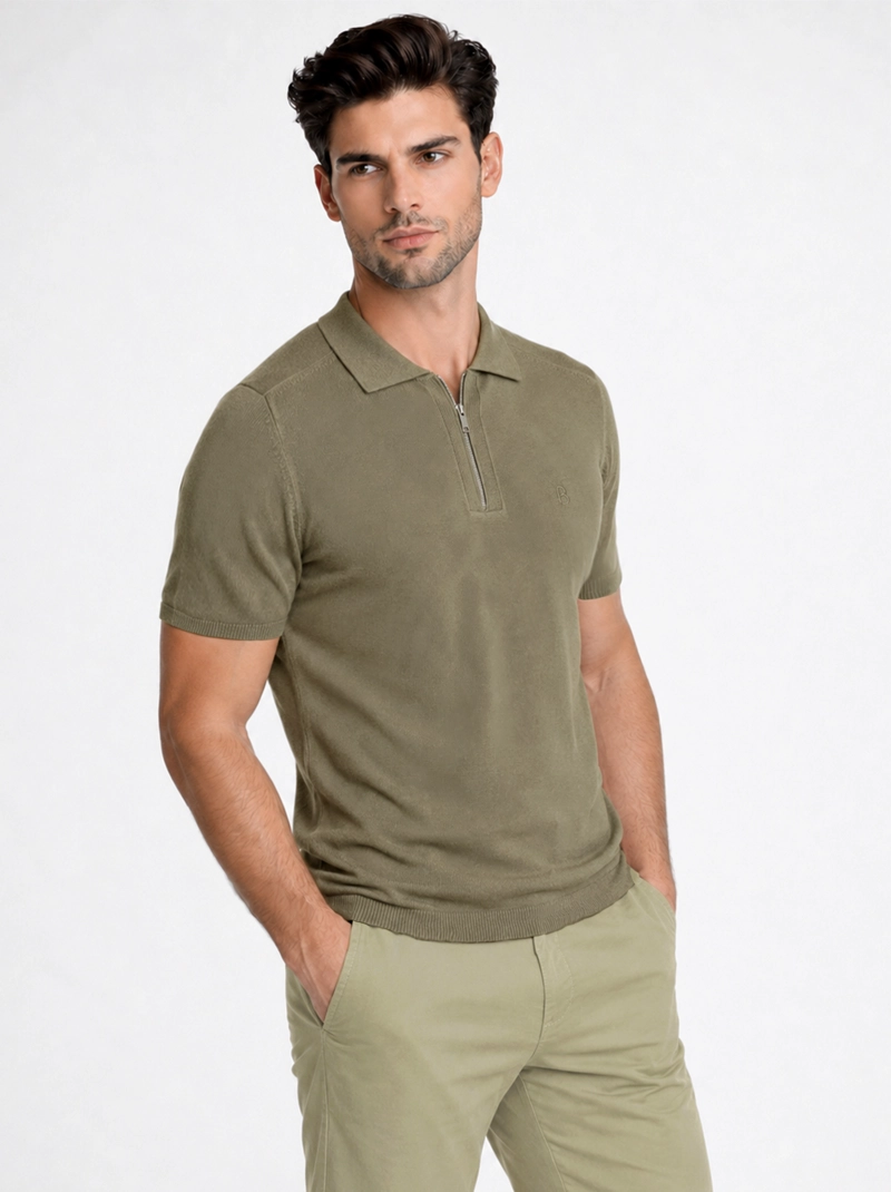 POLERA TEJIDA LISA REGULAR FIT VERDE PIERO BUTTI - 1
