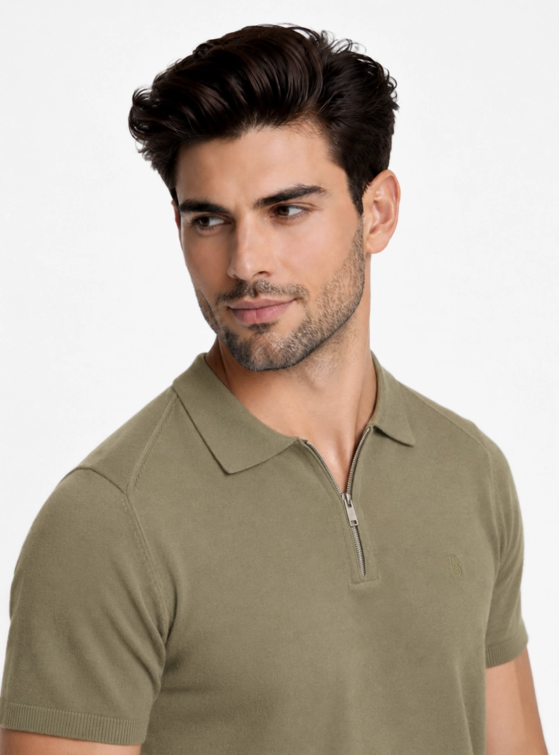 POLERA TEJIDA LISA REGULAR FIT VERDE PIERO BUTTI - 3