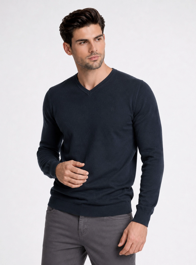SWEATER CUELLO V REGULAR FIT AZUL MARINO PIERO BUTTI - 1