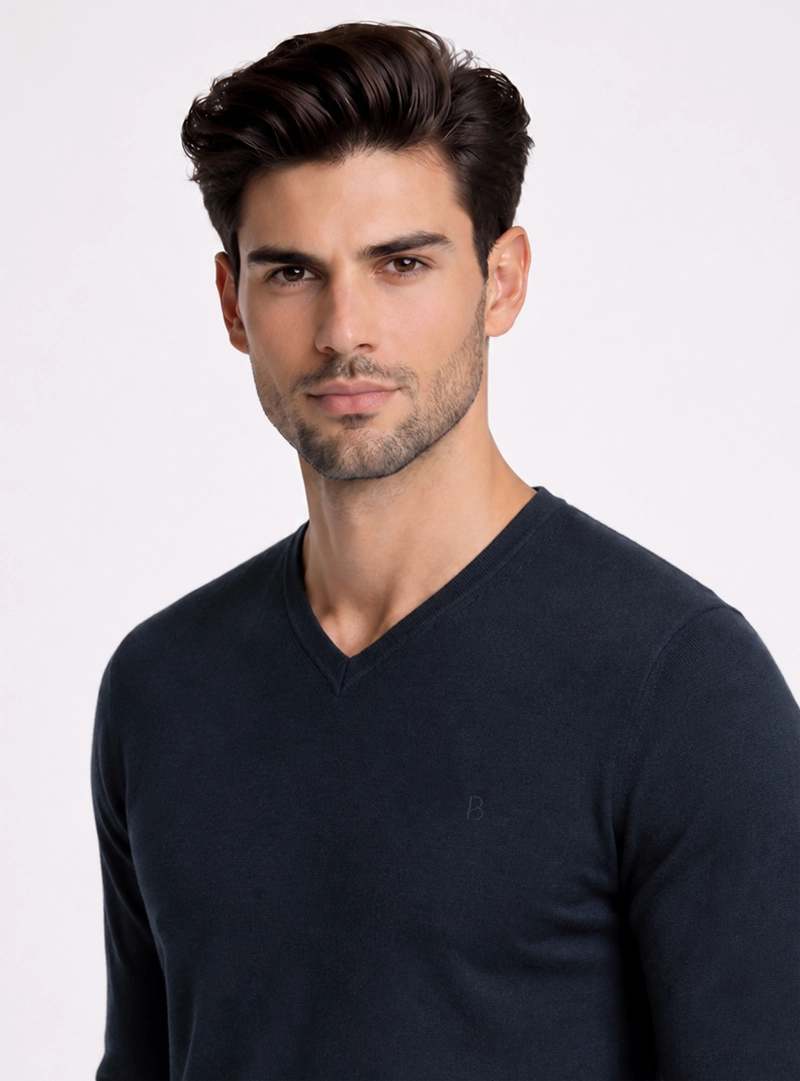SWEATER CUELLO V REGULAR FIT AZUL MARINO PIERO BUTTI - 3