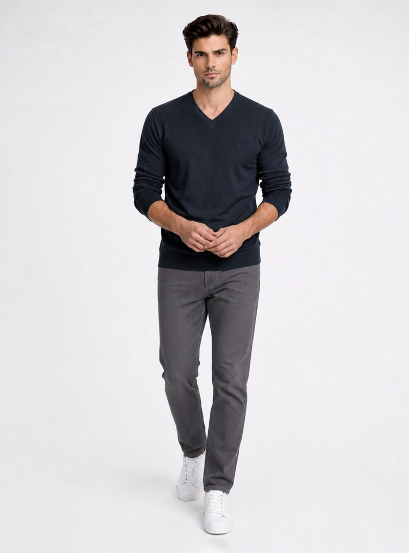 SWEATER CUELLO V REGULAR FIT AZUL MARINO PIERO BUTTI - 4
